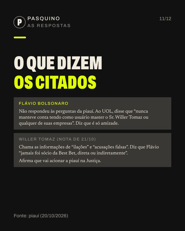 Card do carrossel A casa de apostas e Flávio: o que a piauí mostra